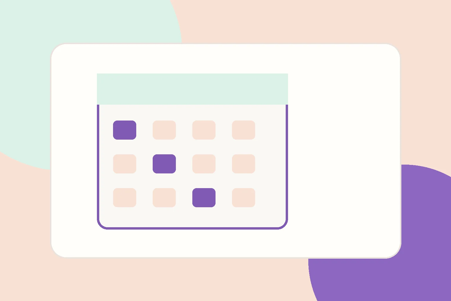 A coral and mint desk calendar beside counting beads and a pencil