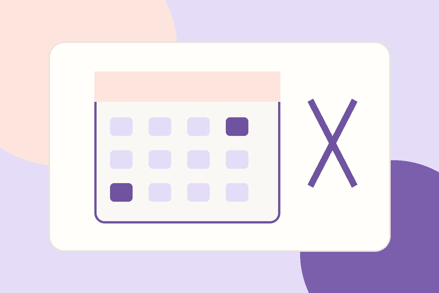 A split pastel calendar showing continuous days on one side and weekday blocks on the other