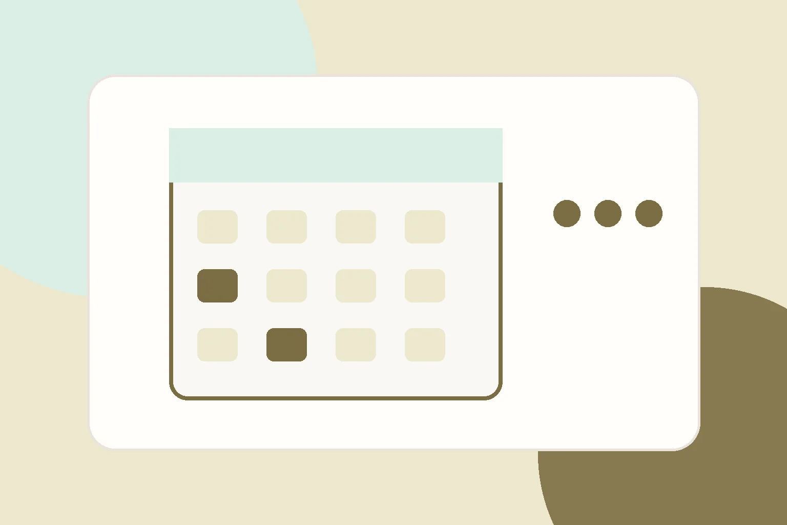 A family calendar with cake heart and flower symbols in varied pastel colours