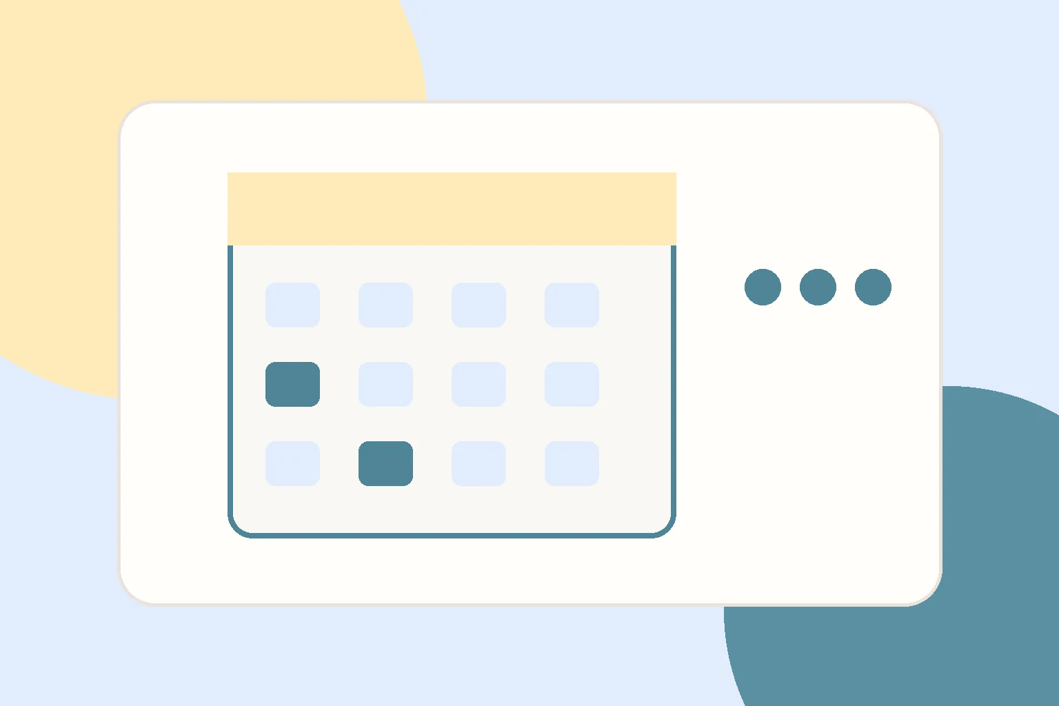 Three pastel calendar cards arranged along a curved path toward a small flag
